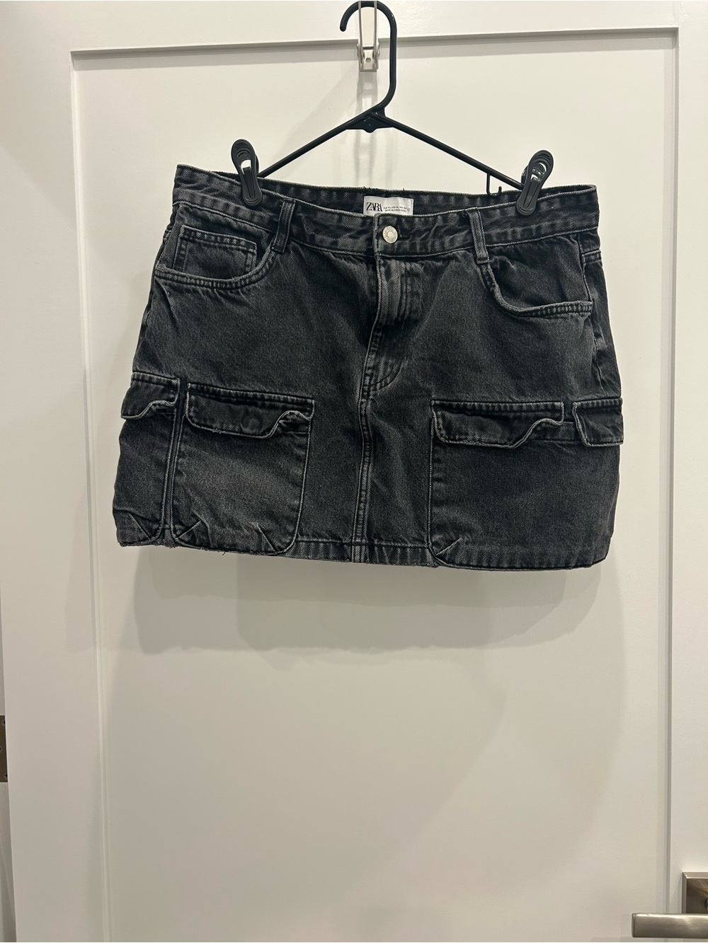 Zara Black Denim Cargo Mini Skirt with Patch Pockets